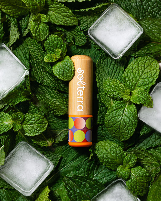 Lip bloom in a pile of mint