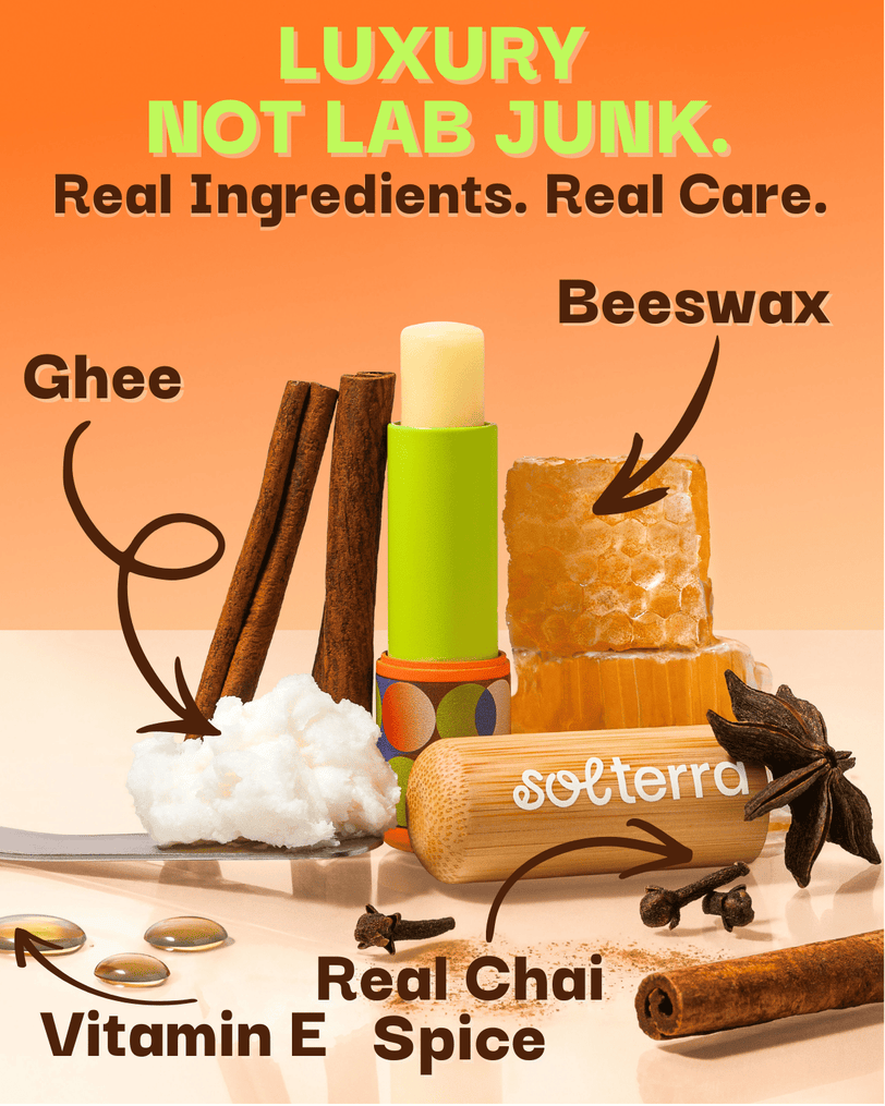 Product with ingredients labeled on an orange background